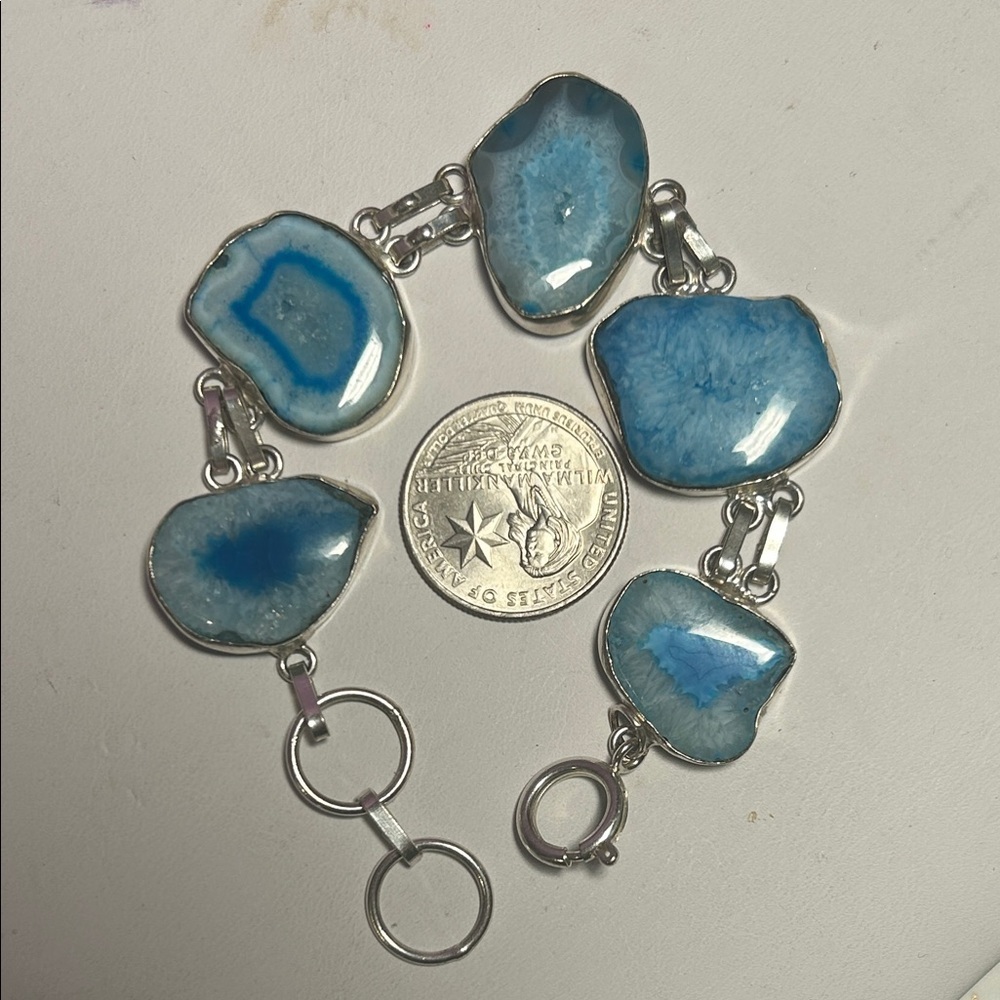 Sterling Blue Druzy Agate Gemstone Bracelet - Picture 9 of 11